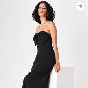 Lulus Gorgeous Stunner Black Strapless Bow Maxi Dress